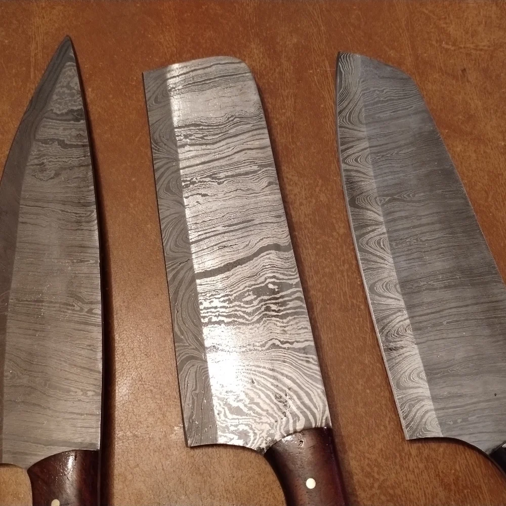New 5pc Damascus steel blade skull kitchen butcher set
